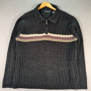 Vintage After Dark Knit Quart Zip Sweater Men Medium Black Collared Stretch Warm